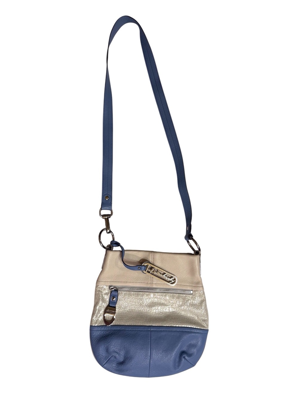 B. Makowsky Blue & Cream Colorblock Leather Crossbody Bag EUC